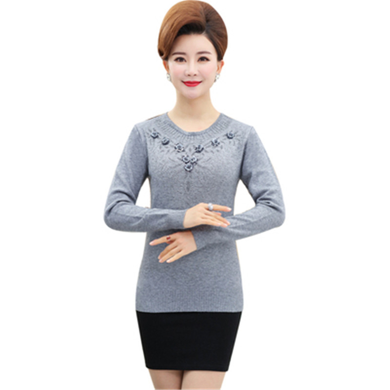 중년 여성의 겨울 스웨터 풀오버 플러스 사이즈 4XL 두꺼운 따뜻한 바닥 o-넥 울 스웨터 어머니 드레스 탑 W105
